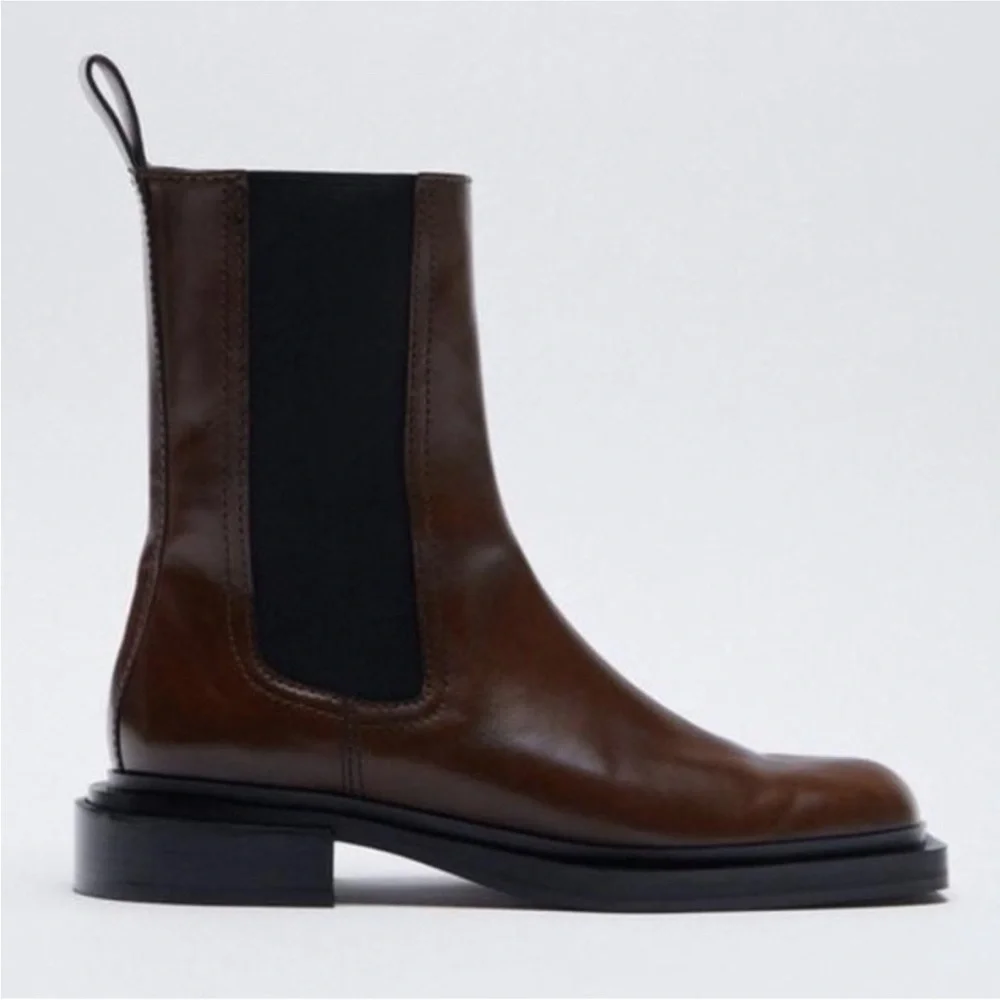 ZARA Brown Leather Chelsea Boots size 6